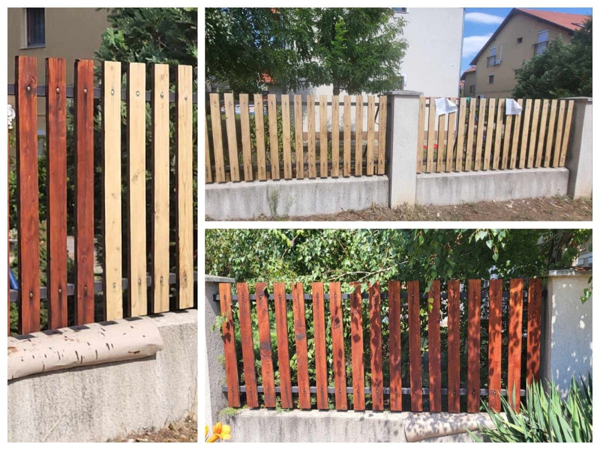Kerítéslécek lazúrozása – előtte és utána
